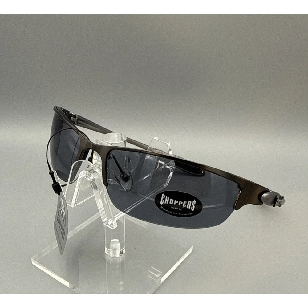 Choppers Black Skull Silver Flame Sunglasses Motorcycle UV400 Unisex SemiRimless